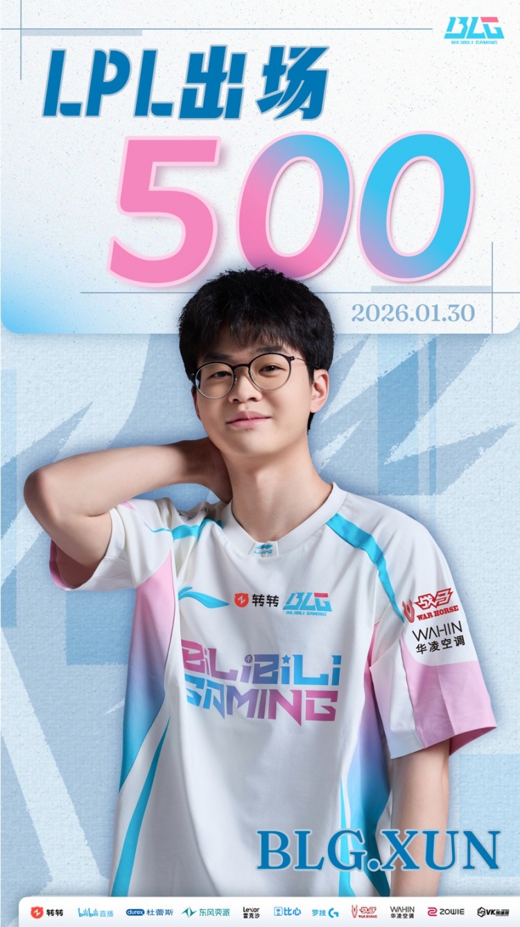 BLG官方：恭喜Xun使用赵信达成LPL500出场里程碑！